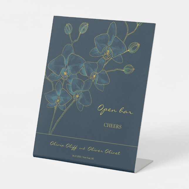 Soft Blue Orchid Wedding Open Bar Cheers Pedestal Sign (Front)