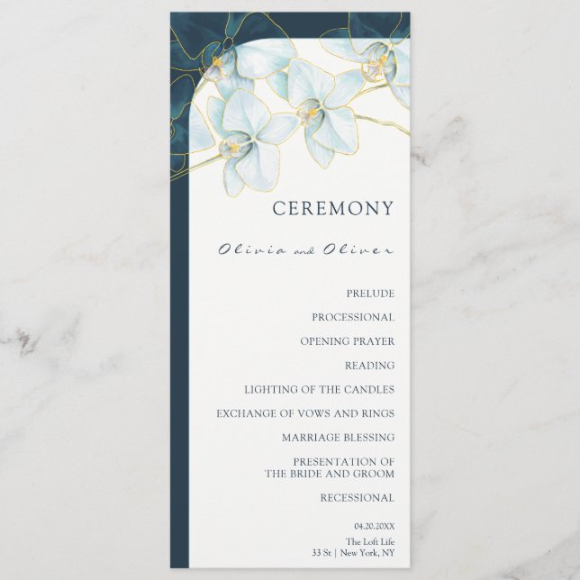 Soft Blue Orchid Wedding Program (Front)