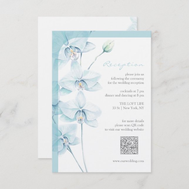 Soft Blue Orchid Wedding Reception Enclosure Card (Front/Back)