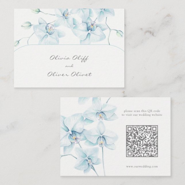 Soft Blue Orchid Wedding Website QR Code Enclosure Card (Front/Back)