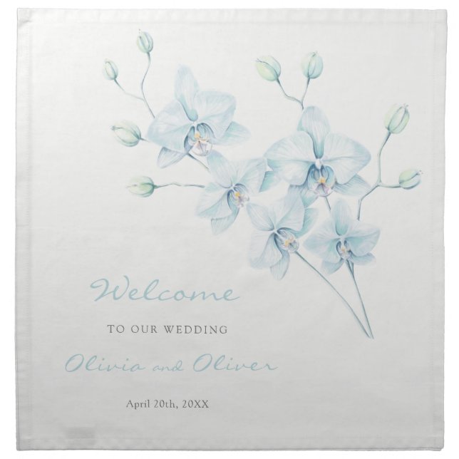 Soft Blue Orchid Wedding Welcome Cloth Napkin (Front)