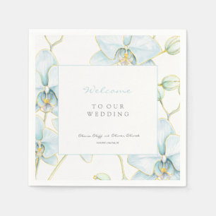 Soft Blue Orchid Wedding Welcome Napkins