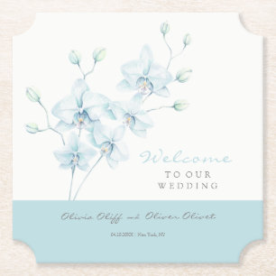 Soft Blue Orchid Wedding Welcome Paper Coaster