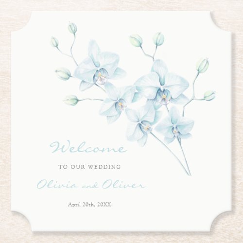 Soft Blue Orchid Wedding Welcome Paper Coaster