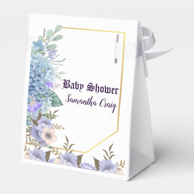 Soft Blue Pastel Flower Blue Hydrangea Baby Shower Favor Boxes (Back Side)