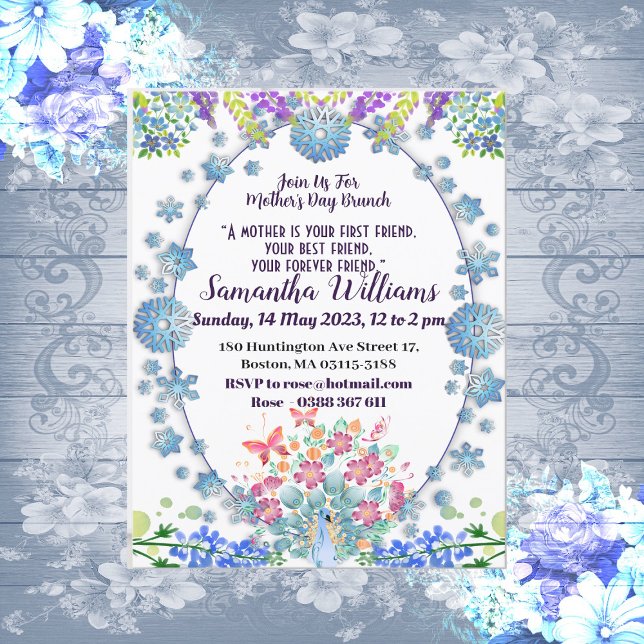 Soft Blue Pastel Flower Bud Mothers Day Floral Invitation (Soft Blue Pastel Flower Bud Mothers Day Floral Invitation)