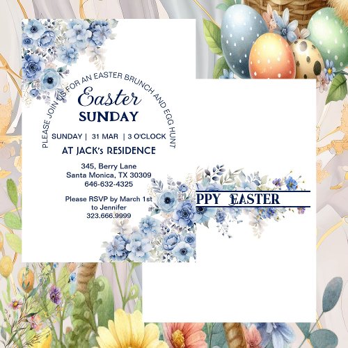 Soft Blue Pastel Wild Flowers Easter Sunday Party  Invitation