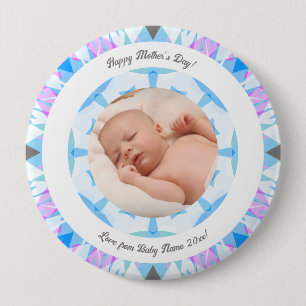 Soft Blue Pastels Custom Mother’s Day Photo Gift Button