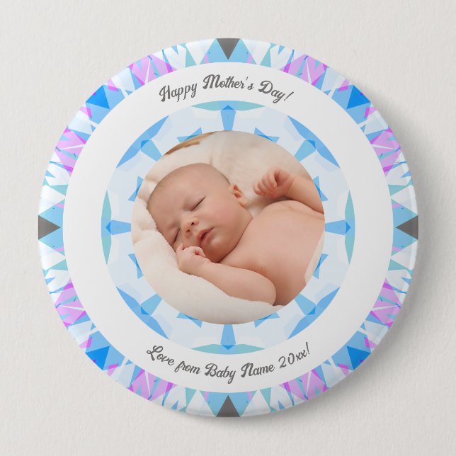 Soft Blue Pastels Custom Mother’s Day Photo Gift Button (Front)