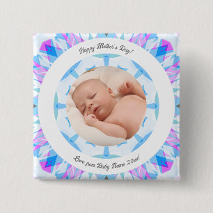 Soft Blue Pastels Custom Mother’s Day Photo Gift Button