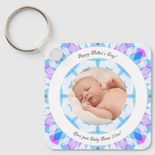 Soft Blue Pastels Custom Mother’s Day Photo Gift Keychain