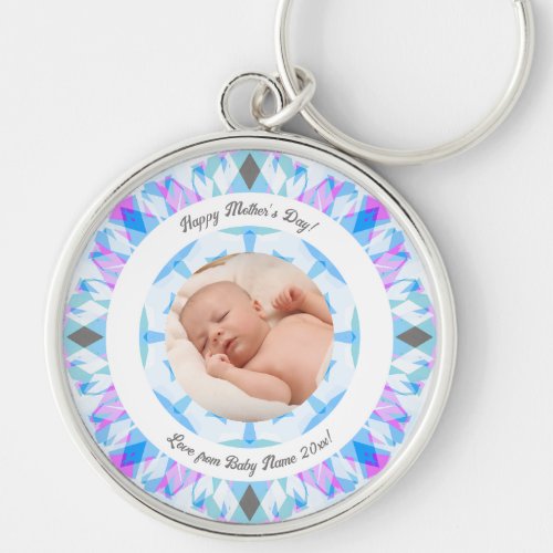 Soft Blue Pastels Custom Mothers Day Photo Gift Keychain