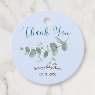 Soft Blue Personalized Botanical Favor Tag