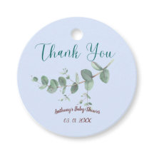 Soft Blue Personalized Botanical Favor Tag