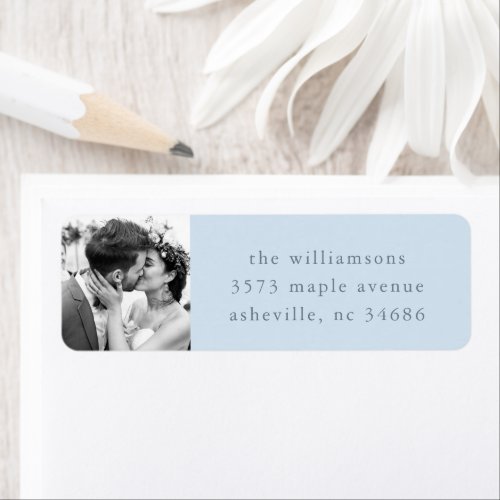 Soft Blue Photo Couples Minimalist Return Address Label