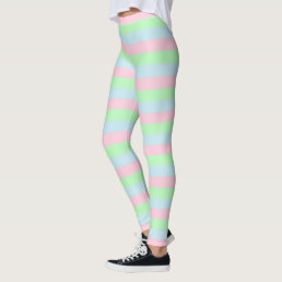 Soft Blue, Pink and Green Stripes Leggings