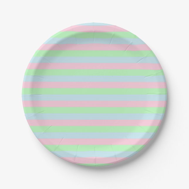 Soft Blue, Pink and Green Stripes Paper Plates (Front)