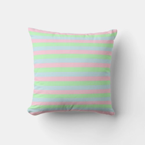Soft Blue Pink and Green Stripes Throw Pillow