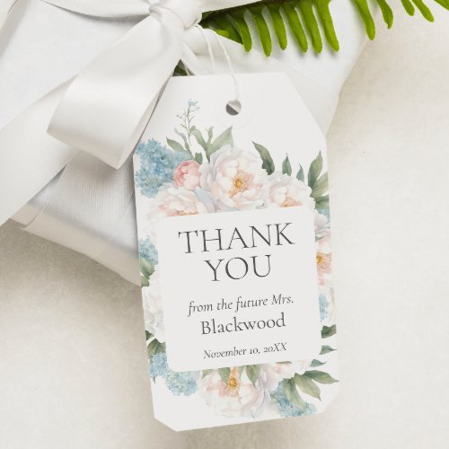 SOFT BLUE PINK BLOOMING FLOWERS BRIDAL Thank You Gift Tags