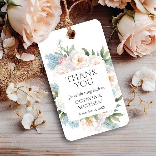 SOFT BLUE PINK BLOOMING FLOWERS WEDDING Thank You Gift Tags