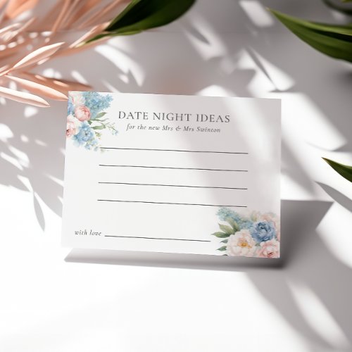 SOFT BLUE PINK FLOWERS BRIDAL SHOWER DATE NIGHT  INVITATION