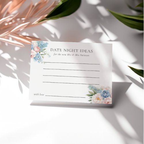 SOFT BLUE PINK FLOWERS BRIDAL SHOWER DATE NIGHT  INVITATION