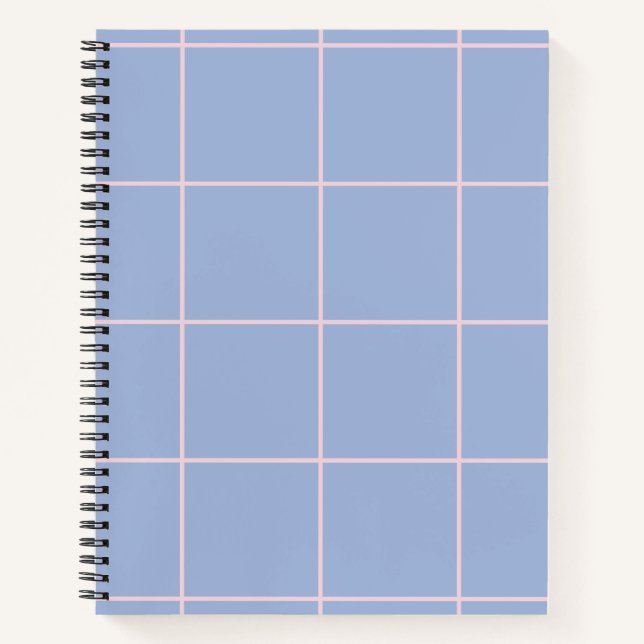 Soft Blue & Pink Grid Pattern Notebook (Front)