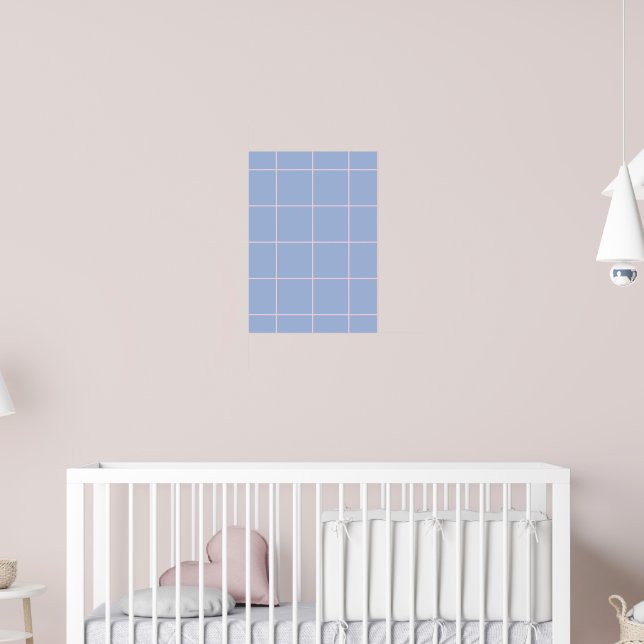 Soft Blue & Pink Grid Pattern Poster (Nursery 2)