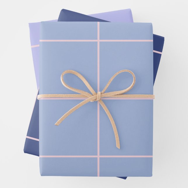 Soft Blue & Pink Grid Pattern Wrapping Paper Sheets (In situ)