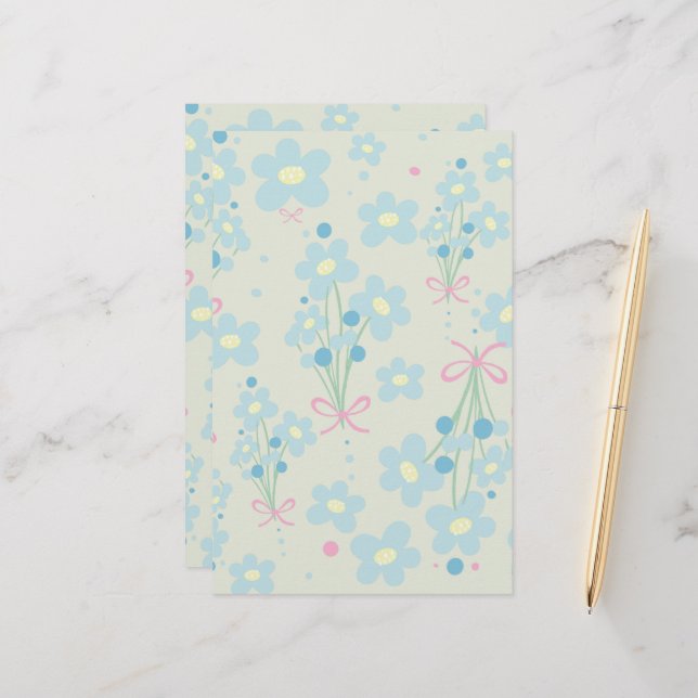 Soft Blue & Pink Harmony Stationery (Front/Back In Situ)