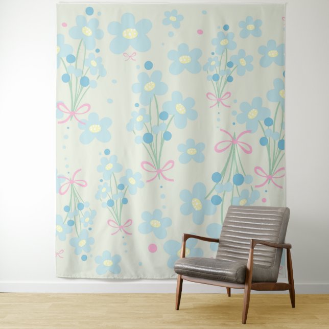 Soft Blue & Pink Harmony Tapestry (In Situ)