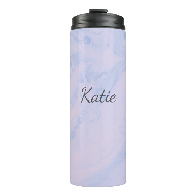 Soft Blue Pink Marble Custom Name Personalized Thermal Tumbler (Front)