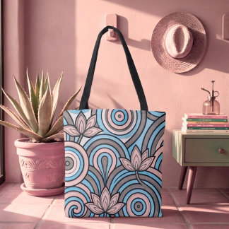 Soft Blue & Pink Nouveau Flow Tote Bag