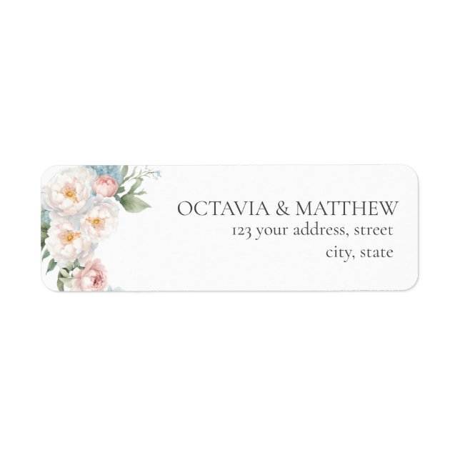 SOFT BLUE PINK WHITE FLOWERS PERSONALIZED WEDDING LABEL (Front)
