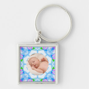 Soft Blue Pretty Pastels Custom Photo Mother’s Day Keychain