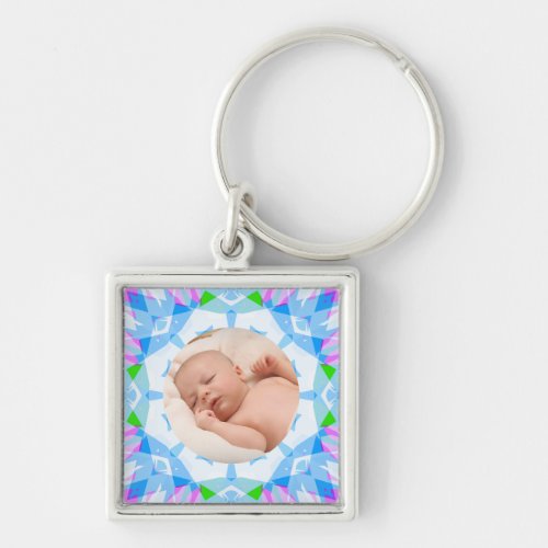 Soft Blue Pretty Pastels Custom Photo Mothers Day Keychain