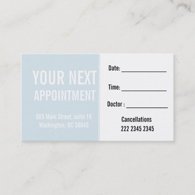 Soft Blue Professional Patient Client Appointment Card (Front)