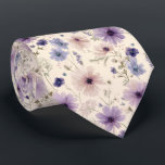 Soft Blue & Purple Cosmos Wildflower Wedding Neck Tie<br><div class="desc">This dreamy tie features light purple cosmos on cream—romantic,  versatile,  and ideal for weddings or floral-themed celebrations.

Easy to personalize using the personalize this template button.</div>