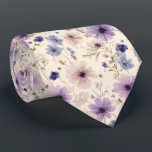 Soft Blue & Purple Cosmos Wildflower Wedding Neck Tie<br><div class="desc">This dreamy tie features light purple cosmos on cream—romantic,  versatile,  and ideal for weddings or floral-themed celebrations.

Easy to personalize using the personalize this template button.</div>