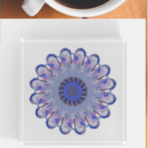 Soft Blue & Purple Mandala Glass Paperweight
