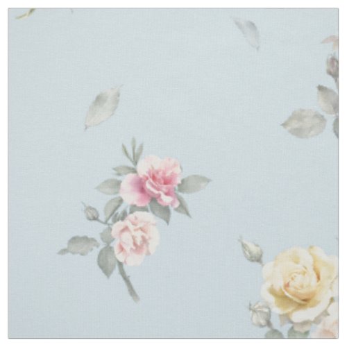 Soft Blue Rose Watercolor Floral Fabric