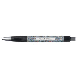 Soft Blue Rustic Boho Watercolor Floral Custom Pen