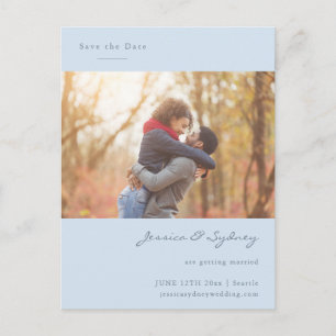 Soft Blue Script Couple Photo Getting Married Postcard
