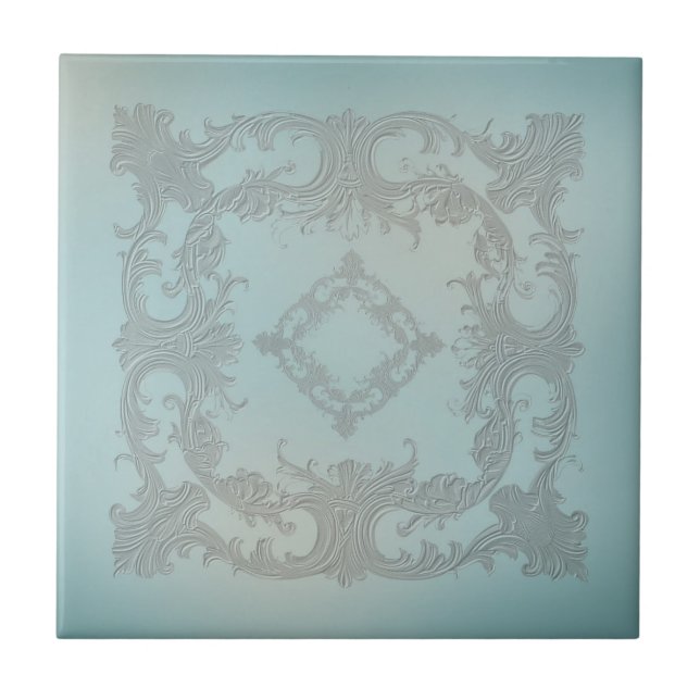 Soft blue Scrolls with an old world feel Ceramic Tile (Front)