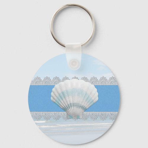 Soft Blue Seashell And Lace Keychain