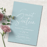 Soft Blue | Simple Modern Sweet 16 Birthday Party Invitation<br><div class="desc">Cute and simple 16th birthday party invitations with "sweet sixteen" text in a handwritten script font. Light blue color.</div>