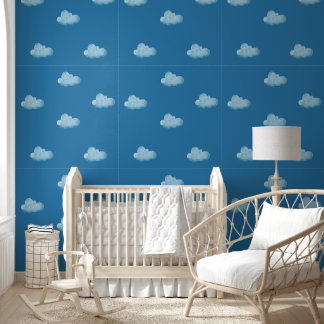 Soft Blue Sky & Fluffy White Clouds Pattern  Wallpaper