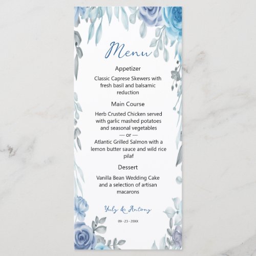 Soft Blue Slate Watercolor Botanical Dinner Menu