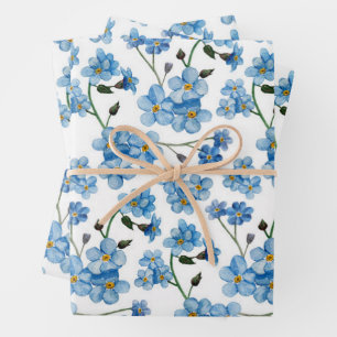 Soft Blue Spring Floral Pattern Forget-Me-Not Wrapping Paper Sheets