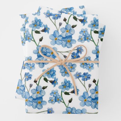 Soft Blue Spring Floral Pattern | Forget-Me-Not Wrapping Paper Sheets